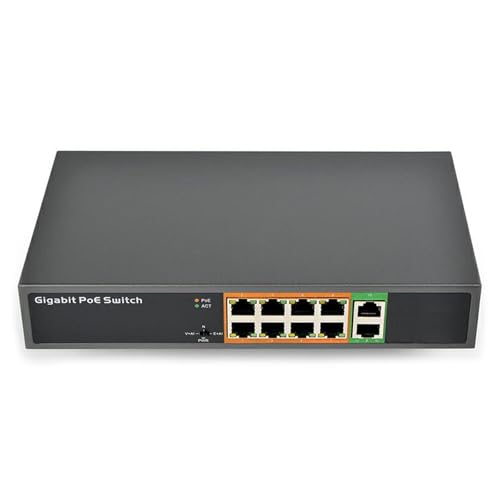 WOURRD Metallgehäuse 10-Port Gigabit Power Over Ethernet Switcher 8x1000M Port Und 2 Uplinking Ports Einfache Installation von WOURRD