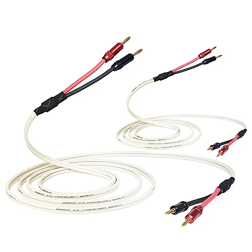 WOWLED HIFI OFC Lautsprecherkabel mit Bananenstecker, 14AWG Audiophile 2 Pack weißes Quadrat reines Kupfer 1,5 m vergoldeter Bananenstecker für Lautsprecherkabel Audio HIFI System Heimkino von WOWLED