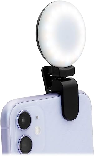 WOWLED Selfie Clip On Ringlicht, 360° drehbar, 3-stufige Helligkeit, wiederaufladbar, Clip auf Handy, Mini-Kreis, LED-Ringlicht, schwarz, für Webcast-Make-up, Live-Streaming von WOWLED
