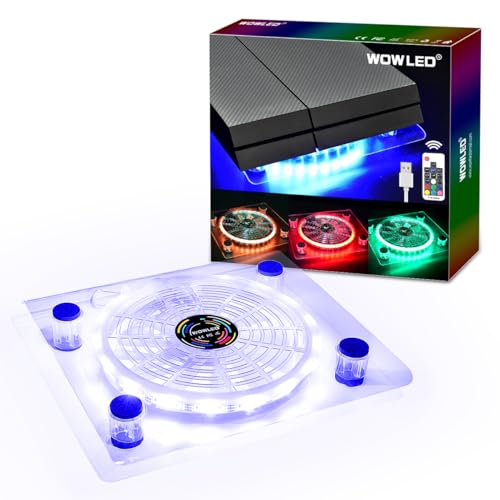 WOWLED USB RGB LED PS4 Kühler Kühlung Fan Pad Stand Zubehör mit Wireless Remote Controller für PS4 Playstation 4 Xbox One Konsolen Laptop Notebook ps4 lüfter kühler standfuß von WOWLED