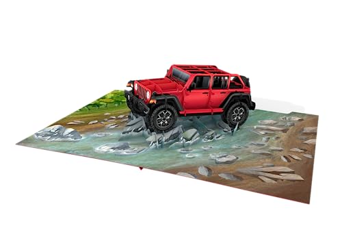 WOWPAPERART Offroad-Fahrzeuge – 3D-Pop-Up-Grußkarte für alle Anlässe – abnehmbare, personalisierte Nachricht – dicker Umschlag, flach zusammenklappbar, 12,7 x 17,8 cm (5 x 7 Zoll), Rot von WOWPAPERART