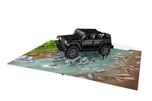 WOWPAPERART Offroad-Fahrzeuge – 3D-Pop-Up-Grußkarte für alle Anlässe – abnehmbare, personalisierte Nachricht – dicker Umschlag, flach zusammenklappbar, 12,7 x 17,8 cm (5 x 7 Zoll) (schwarz von WOWPAPERART