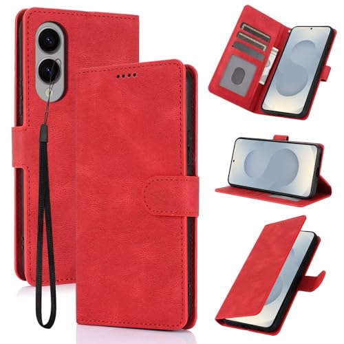 WOWUDI Handyhülle für Redmi Note 13 Pro 5G / Xiaomi Poco X6 5G,PU Leder mit Geldbörse Reißverschluss Kartenfach Klapphülle Con [Slot per Scheda] [Funzione di Supporto] Custodia Cover- Rot von WOWUDI