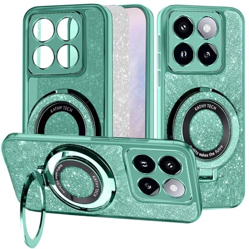 WOWUDI Handyhülle für Xiaomi Redmi Note 13 PRO Plus 5G Hülle Glitzer Bling Sparkle,Schutzhülle Case Silikon mit Ring Halter Transparent Weich TPU Stoßfest Luxury 2 in 1 Cover- Grün von WOWUDI