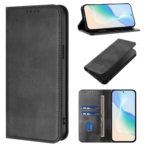WOWUDI Handyhülle für iQOO Z9 5G / Z9 Turbo 5G,[Magnetverschluss] [Kartenfächern] Premium Leder Handy Klappbare Stoßfeste Brieftasche Flipcase Tasche für Hülle- Schwarz von WOWUDI