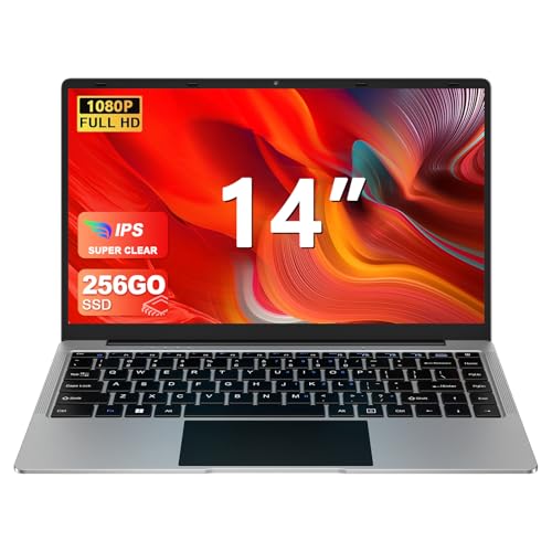 WOZIFAN Win 11 Laptop 14 Zoll 256GB Celeron N4020 (up to 2.8GHz) SSD Unterstützung 1TB 2.4G+5G WiFi Bluetooth 4.2 USB HDMI 1920x1080 FHD PC mit Drahtloser Maus-Grau von WOZIFAN