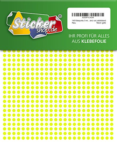 1440 Klebepunkte, 5 mm, Markierungspunkte, Punkt, PVC, Vinyl, Folie, Neon, gelb, leuchtend, rund, selbstklebend von WP Klebepunkte 05 mm