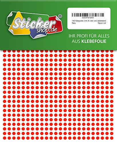 1440 Klebepunkte, 5 mm, Markierungspunkte, Punkt, PVC, Vinyl, Folie, Neon, rot, leuchtend, rund, selbstklebend von WP Klebepunkte 05 mm