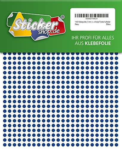 1440 Klebepunkte, 5 mm, blau, aus PVC Folie, wetterfest, Markierungspunkte Kreise Punkte Aufkleber von WP Klebepunkte 05 mm