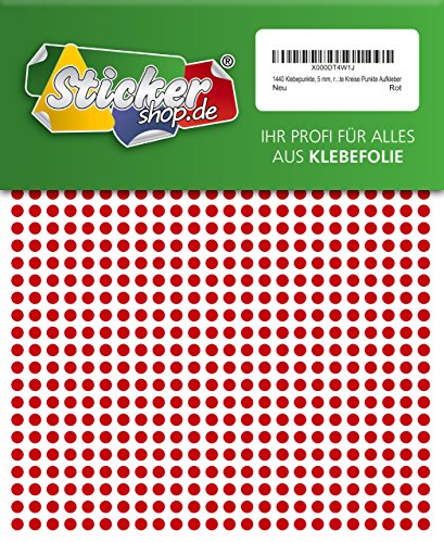 1440 Klebepunkte, 5 mm, rot, aus PVC Folie, wetterfest, Markierungspunkte Kreise Punkte Aufkleber von WP Klebepunkte 05 mm