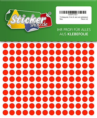 714 Klebepunkte, 10 mm, Markierungspunkte, Punkt, PVC, Vinyl, Folie, Neon, rot, leuchtend, rund, selbstklebend von WP Klebepunkte 10 mm