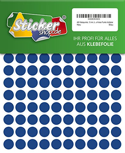 480 Klebepunkte, 15 mm, blau, aus PVC Folie, wetterfest, Markierungspunkte Kreise Punkte Aufkleber von WP Klebepunkte 15 mm