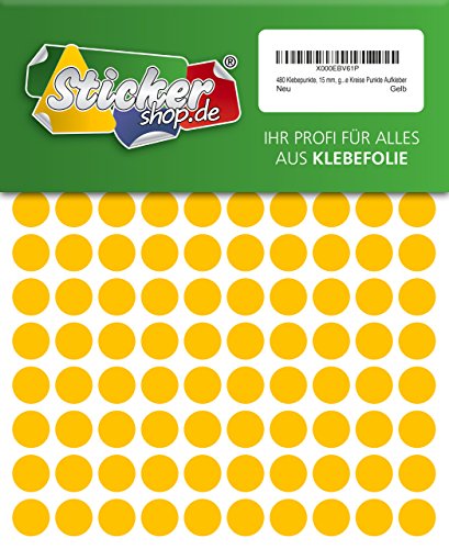 480 Klebepunkte, 15 mm, gelb, aus PVC Folie, wetterfest, Markierungspunkte Kreise Punkte Aufkleber von WP Klebepunkte 15 mm