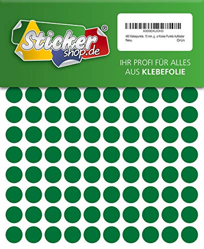 480 Klebepunkte, 15 mm, grün, aus PVC Folie, wetterfest, Markierungspunkte Kreise Punkte Aufkleber von WP Klebepunkte 15 mm