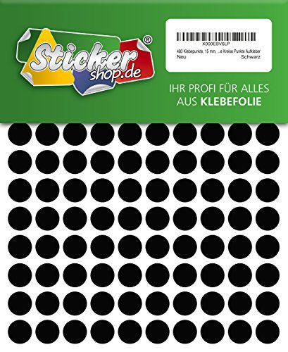 480 Klebepunkte, 15 mm, schwarz, aus PVC Folie, wetterfest, Markierungspunkte Kreise Punkte Aufkleber von WP Klebepunkte 15 mm