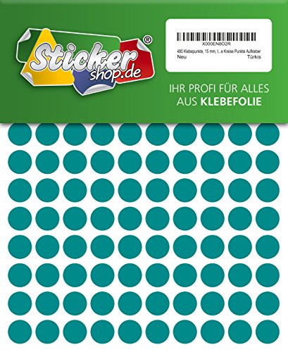 480 Klebepunkte, 15 mm, türkis, aus PVC Folie, wetterfest, Markierungspunkte Kreise Punkte Aufkleber von WP Klebepunkte 15 mm