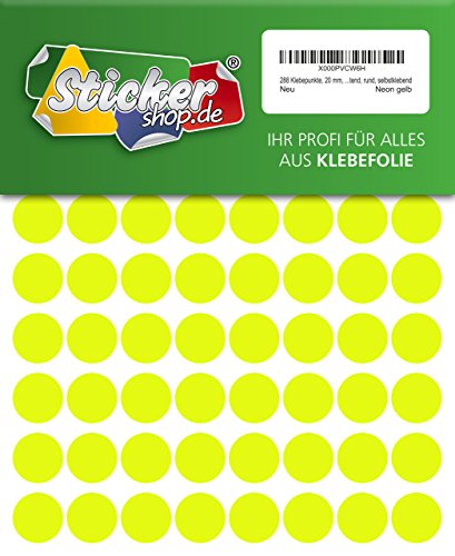 288 Klebepunkte, 20 mm, Markierungspunkte, Punkt, PVC, Vinyl, Folie, Neon, gelb, leuchtend, rund, selbstklebend von WP Klebepunkte 20 mm