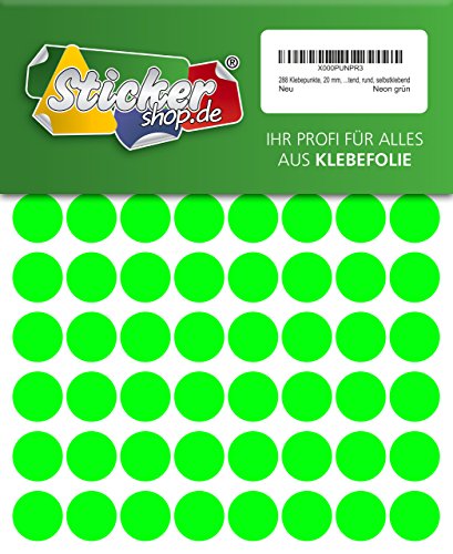 288 Klebepunkte, 20 mm, Markierungspunkte, Punkt, PVC, Vinyl, Folie, Neon, grün, leuchtend, rund, selbstklebend von WP Klebepunkte 20 mm