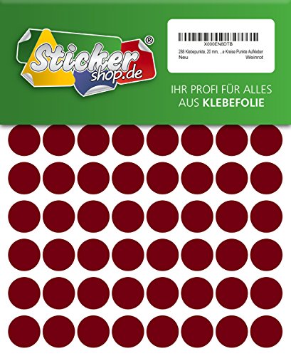 288 Klebepunkte, 20 mm, weinrot, aus PVC Folie, wetterfest, Markierungspunkte Kreise Punkte Aufkleber von WP Klebepunkte 20 mm