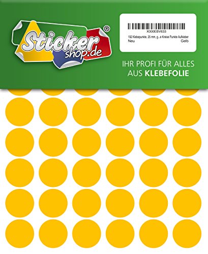 192 Klebepunkte, 25 mm, gelb, aus PVC Folie, wetterfest, Markierungspunkte Kreise Punkte Aufkleber von WP Klebepunkte 25 mm
