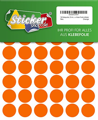 192 Klebepunkte, 25 mm, orange, aus PVC Folie, wetterfest, Markierungspunkte Kreise Punkte Aufkleber von WP Klebepunkte 25 mm