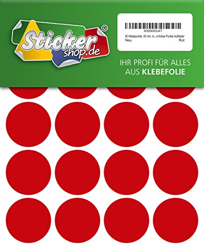 80 Klebepunkte, 40 mm, rot, aus PVC Folie, wetterfest, Markierungspunkte Kreise Punkte Aufkleber von veeu