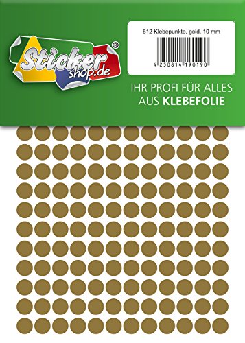Klebepunkte aus PVC Folie, wetterfest, Markierungspunkte Kreise Punkte Aufkleber (10 mm, gold) von WP Klebepunkte
