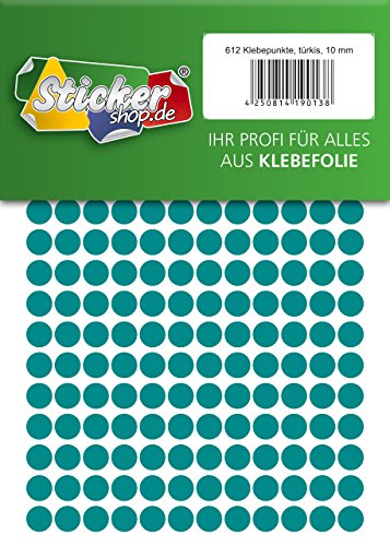 Klebepunkte aus PVC Folie, wetterfest, Markierungspunkte Kreise Punkte Aufkleber (10 mm, türkis) von WP Klebepunkte