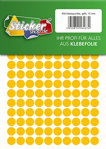 Klebepunkte aus PVC Folie, wetterfest, Markierungspunkte Kreise Punkte Aufkleber (12 mm, gelb) von WP Klebepunkte