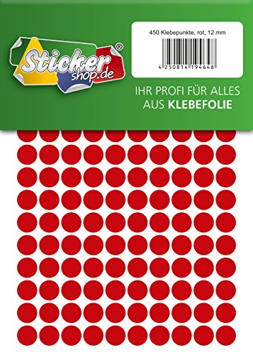 Klebepunkte aus PVC Folie, wetterfest, Markierungspunkte Kreise Punkte Aufkleber (12 mm, rot) von WP Klebepunkte