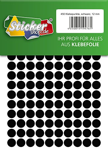 Klebepunkte aus PVC Folie, wetterfest, Markierungspunkte Kreise Punkte Aufkleber (12 mm, schwarz) von WP Klebepunkte