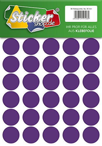 Klebepunkte aus PVC Folie, wetterfest, Markierungspunkte Kreise Punkte Aufkleber (35 mm, lila) von WP Klebepunkte