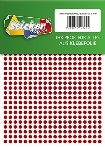 Klebepunkte aus PVC Folie, wetterfest, Markierungspunkte Kreise Punkte Aufkleber (5 mm, dunkelrot) von WP Klebepunkte