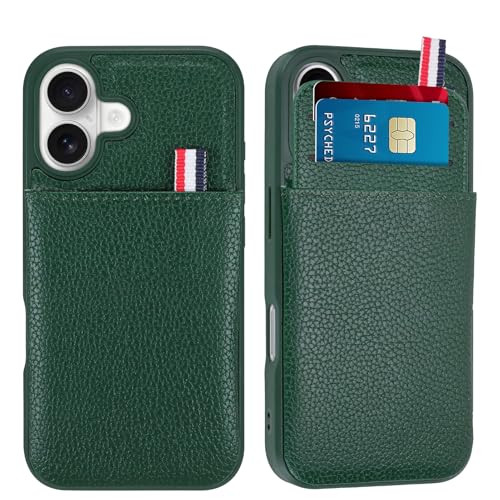WPCase Brieftaschen-Handyhülle für iPhone 16, mit Kartenhalter für Männer und Frauen, dunkelgrüne Leder-Schutzhülle für iPhone 16, Hüllen mit Brieftasche WPCase Brieftaschen-Handyhülle für iPhone 16, mit Kartenhalter für Männer und Frauen, dunkelgrüne Leder-Schutzhülle für iPhone 16, Hüllen mit Brieftasche von WPCase