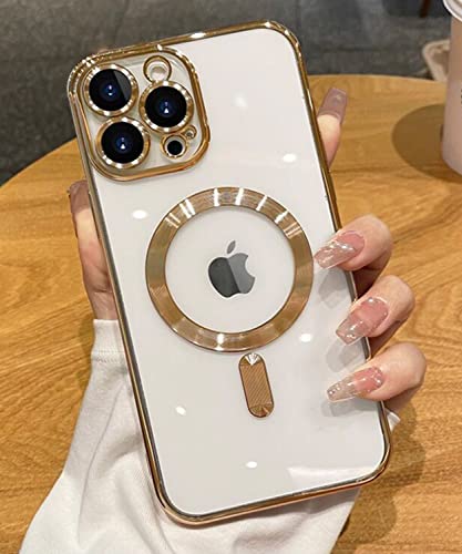 WPCase Magnetische transparente Hülle entworfen für iPhone 14 Pro Max Gold mit [Kameraobjektivschutz & kompatibel mit MagSafe] galvanisiert, transparent, weich, TPU, kratzfest, Handyhülle für Frauen von WPCase