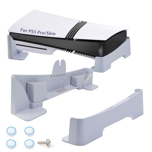 WPPQWP PS5 Pro / PS5 Slim Universelles Ständer Horizontal, PS5 Halterung Liegend fur PS5 Slim&Pro (Disc/Digitale), Playstation 5 Zubehör (Weiß), Mit 4 Wippenabdeckungen (Horizontal) von WPPQWP