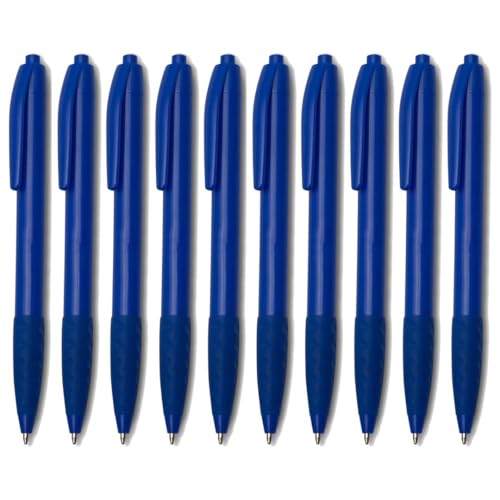 WPRO 100 x Kugelschreiber in blau – ergonomisch mit rutschfester Griffzone – blau schreibend – Werbekugelschreiber mit Komfortgriff – ideal für Büro, Schule & Werbung von WPRO