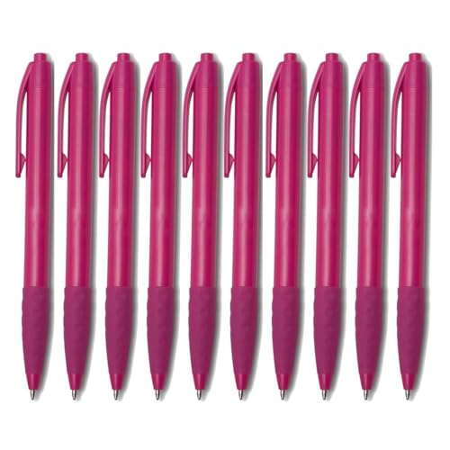 WPRO 100 x Kugelschreiber in pink – ergonomisch mit rutschfester Griffzone – blau schreibend – Werbekugelschreiber mit Komfortgriff – ideal für Büro, Schule & Werbung von WPRO