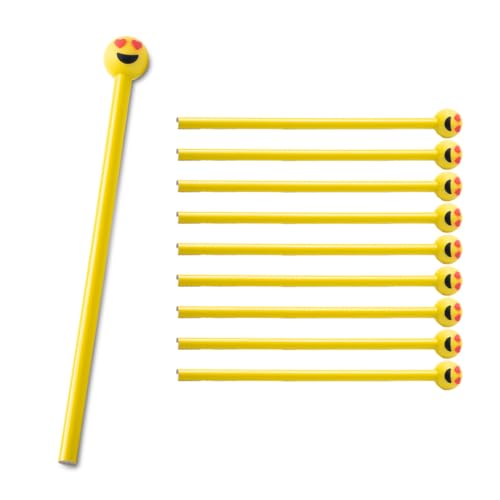 WPRO 10er Set Bleistift Happy mit Smiley-Aufsatz | Herz, lachend, Sonnenbrille | Motiv Cartoon Emoji | Kinder | Geburtstag | Geschenk | Jungen+Mädchen | Mitgebsel | Liebe von WPRO