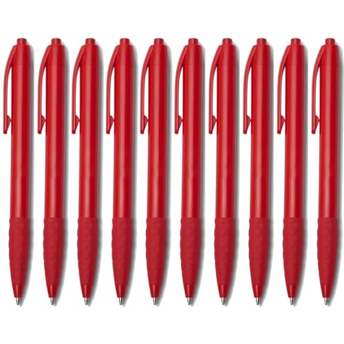 WPRO 25 x Kugelschreiber in rot – ergonomisch mit rutschfester Griffzone – blau schreibend – Werbekugelschreiber mit Komfortgriff – ideal für Büro, Schule & Werbung von WPRO