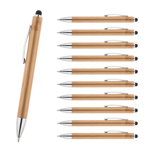 WPRO Kugelschreiber mit Touchpen Bambus 50er Set – Nachhaltige Stifte blau schreibend mit austauschbarer Mine – Geschenk für Büro & Events Bamboo schwarz von WPRO