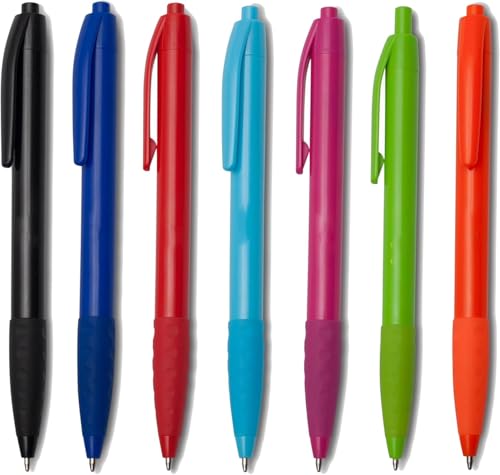 WPRO Kugelschreiber Set 7 Farben – ergonomisch mit rutschfester Griffzone – blau schreibend – Werbekugelschreiber mit Komfortgriff – ideal für Büro, Schule & Werbung von WPRO