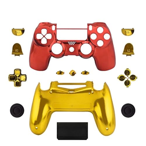 WPS Chrom Controller Case Collection Full Gehäuse + Full Tasten für PS4 Playstation Slim Pro (jdm-040) Controller Metallic Chrome Red & Gold von WPS