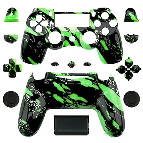 WPS Hydro Dipped Controller Case Collection Full Housing Shell + Full Buttons for PS4 Playstation Slim Pro (JDM-040) Controller (Green Splatter) von WPS