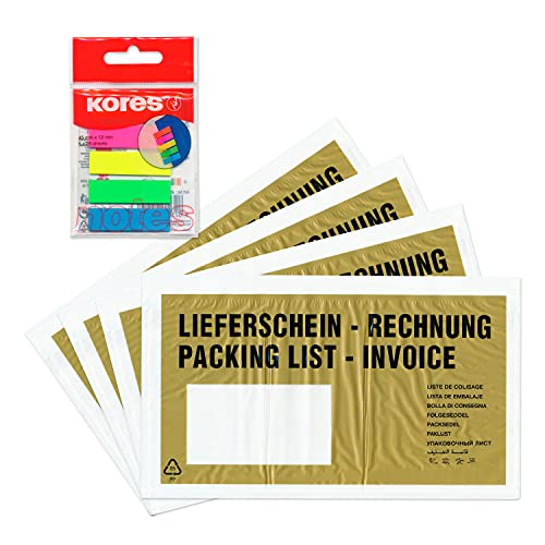 WPTrading - 1.000 x Lieferscheintaschen 225 x 120 mm in DIN-LANG Gold "Lieferschein/Rechnung" inkl. 125 Page-Marker in 5 Farben - Dokumenten-Taschen selbstklebend - Begleitpapiertaschen für Versand WPTrading - 1.000 x Lieferscheintaschen 225 x 120 mm in DIN-LANG Gold "Lieferschein/Rechnung" inkl. 125 Page-Marker in 5 Farben - Dokumenten-Taschen selbstklebend - Begleitpapiertaschen für Versand von WPTrading