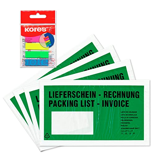WPTrading - 1.000 x Lieferscheintaschen 225 x 120 mm in DIN-LANG Grün "Lieferschein/Rechnung" inkl. 125 Page-Marker in 5 Farben - Dokumenten-Taschen selbstklebend - Begleitpapiertaschen für Versand WPTrading - 1.000 x Lieferscheintaschen 225 x 120 mm in DIN-LANG Grün "Lieferschein/Rechnung" inkl. 125 Page-Marker in 5 Farben - Dokumenten-Taschen selbstklebend - Begleitpapiertaschen für Versand von WPTrading