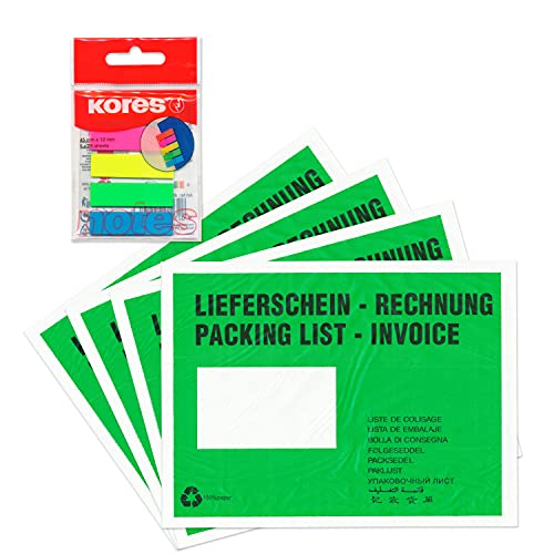 WPTrading - 1.000 x Lieferscheintaschen 225 x 165 mm DIN C5 Grün "Lieferschein/Rechnung" aus Pergamin-Papier inkl. 125 Page-Marker in 5 Farben - Dokumenten-Taschen Begleitpapiertaschen selbstklebend WPTrading - 1.000 x Lieferscheintaschen 225 x 165 mm DIN C5 Grün "Lieferschein/Rechnung" aus Pergamin-Papier inkl. 125 Page-Marker in 5 Farben - Dokumenten-Taschen Begleitpapiertaschen selbstklebend von WPTrading