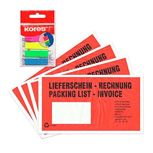 WPTrading - 1.000 x Lieferscheintaschen 228 x 120 mm in DIN-LANG Rot "Lieferschein/Rechnung" aus Pergamin-Papier inkl. 125 Page-Marker - Begleitpapiertaschen Dokumenten-Taschen selbstklebend WPTrading - 1.000 x Lieferscheintaschen 228 x 120 mm in DIN-LANG Rot "Lieferschein/Rechnung" aus Pergamin-Papier inkl. 125 Page-Marker - Begleitpapiertaschen Dokumenten-Taschen selbstklebend von WPTrading