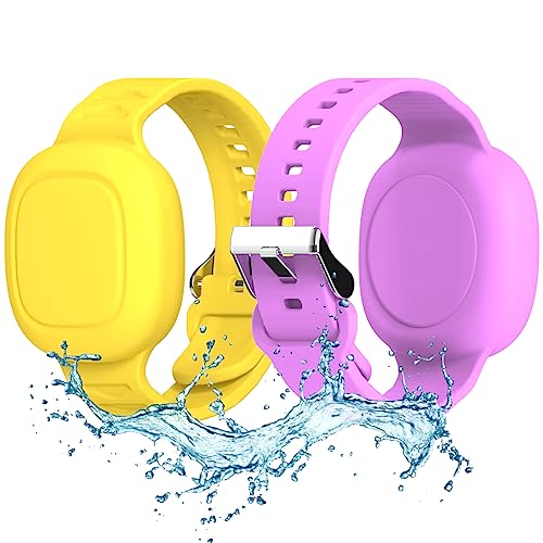 2er-Pack Silikon-Armband für Galaxy SmartTag, wasserdicht, Kinder-Armband, SmartTag-Halterung, Hülle, verstellbares, verstecktes SmartTag-Armband für Kinder und ältere Menschen (lila + gelb) von WQNIDE
