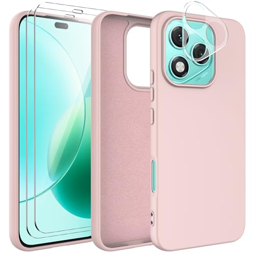 WQRTYJK 4-in-1 Kompatibel mit Honor 400 Lite 5G Hülle mit 2 Stück Schutzfolie und 1 Stück Kameraobjektivschutz, Soft Mikrofaserfutter Handyhülle Kratzfest stoßfeste Schutz Case - Rosa von WQRTYJK